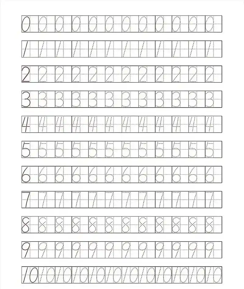0-10数字描红可打印出来让小朋友练习#一年级数学 #数字字 - 抖音
