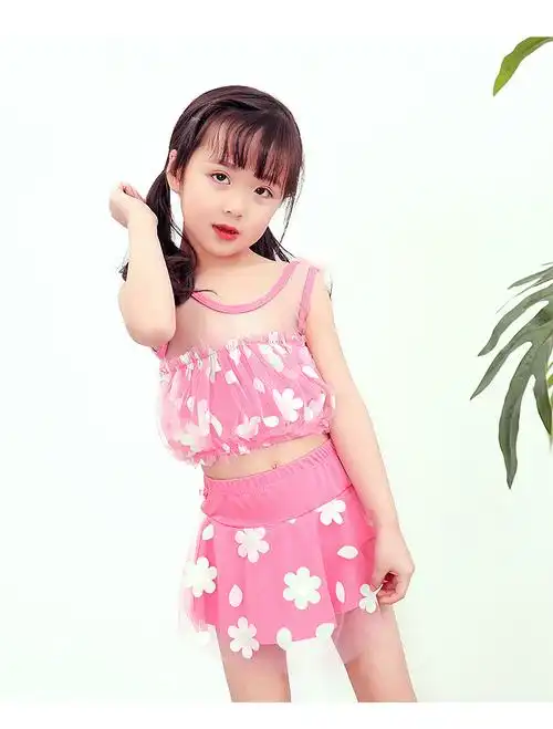 4-8岁韩版儿童泳衣女童小中童小女孩可爱吊带分体裙式泳装批发